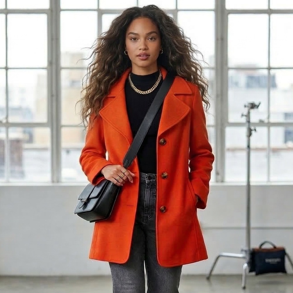 VTG Talbots 100% Wool Orange Coat 12 Old Money Quiet Luxury Career Church Travel